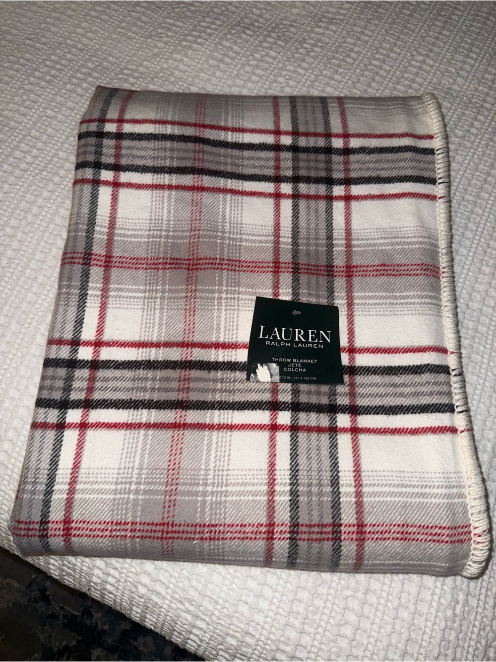Ralph Lauren NWT New with tags Christmas white red Stewart Plaid cotton blanket